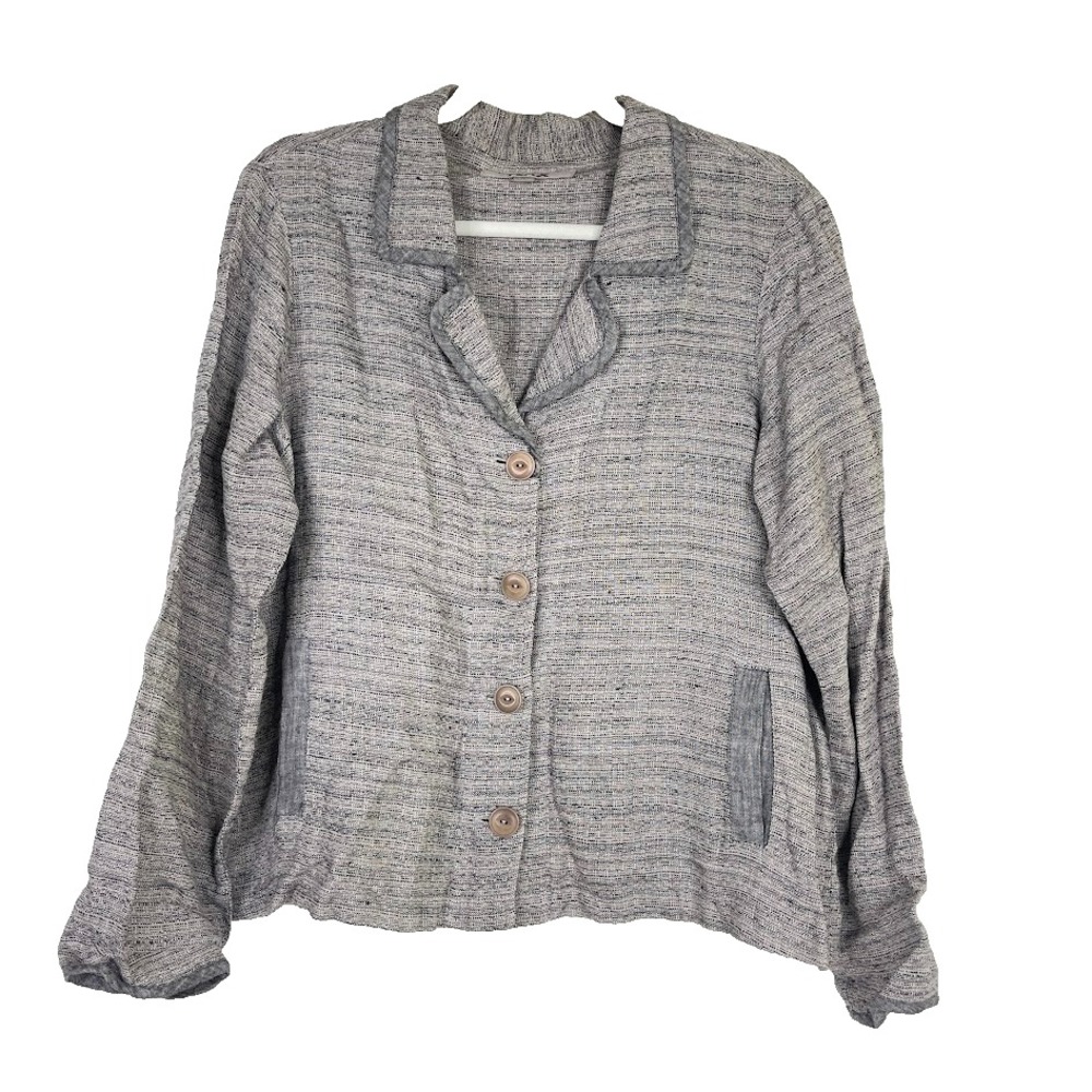 FLAX Womens Linen Button‎ Up Blazer Jacket Lagenlook Office Career Brown Small